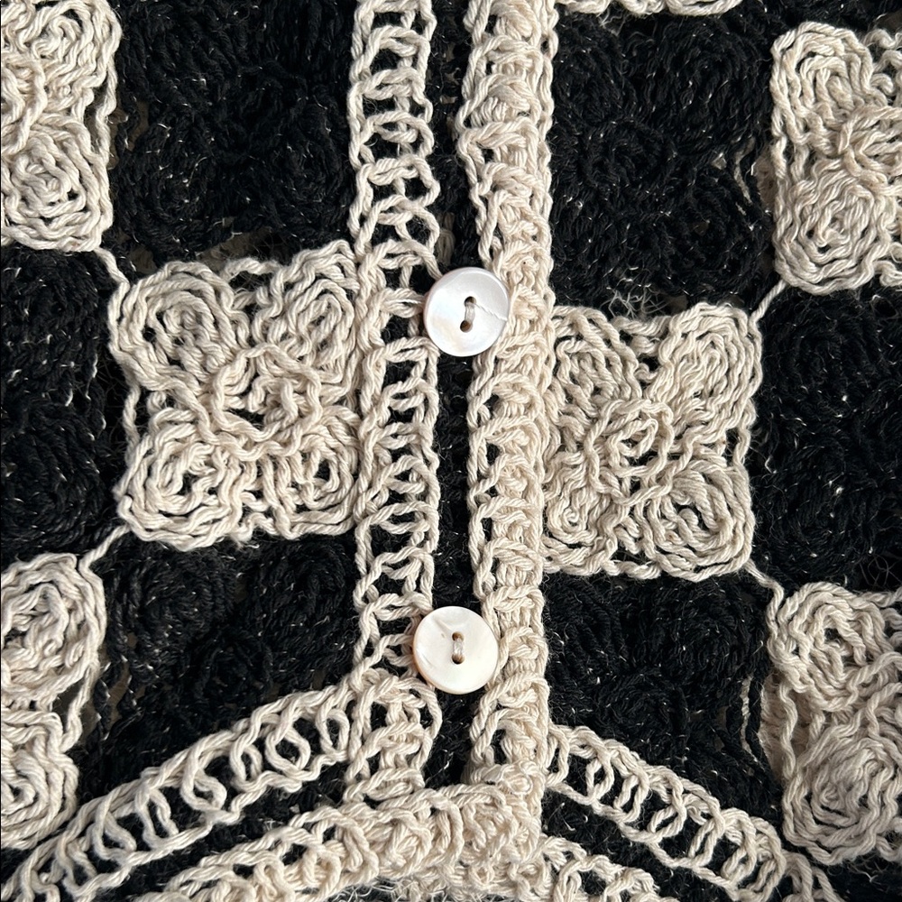 Black and Cream Checkered Crochet Vest - Picture 6 of 7
